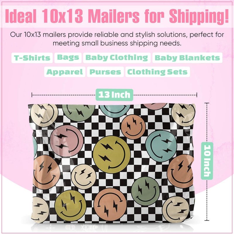 Package Mint 10x13 Poly Mailers – Smiles Checkerboard – Waterproof, Tear-Resistant Shipping Bags with Adhesive Seal – 50 Pack – - Image 3